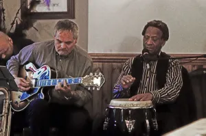 Frank Holder, Guyanan jazz singer and percussionist with Shane Hill, The Castle, Outwood, Surrey