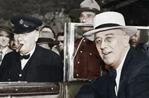 Political Event Prints: Franklin D Roosevelt and Winston Churchill meeting in Quebec, Canada, 1944
