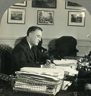 Franklin Delano Roosevelt, President of the United States at His Desk in the Executive Offices