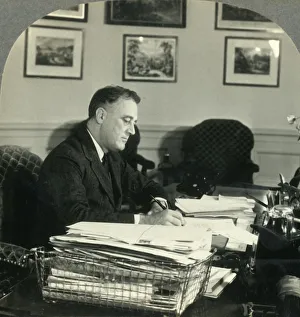 Paperwork Prints: Franklin Delano Roosevelt, President of the United States at His Desk in the Executive Offices