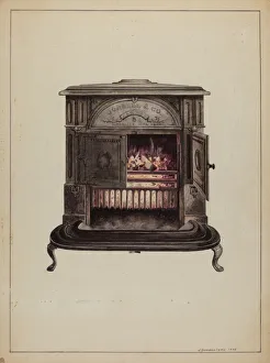 Iams J Howard Prints: Franklin Stove, 1938. Creator: J. Howard Iams