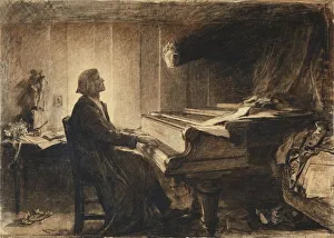 Franz Liszt Prints: Franz Liszt at a Piano, 1904. Creator: Herkomer, Sir Hubert von (1849-1914)