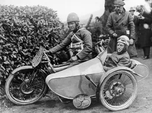 Sidecar Prints: Freddie Dixon and passenger Walter Denny, Isle of Man sidecar TT race, 1923