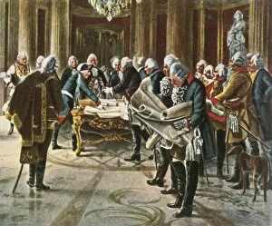Plans Gallery: Frederick the Great holds a council of war with his generals, August 1756, (1936)
