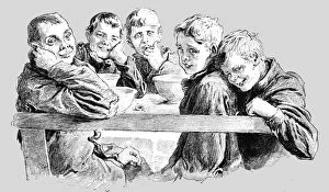Working Class Gallery: Free Dinners to Poor Children at the King Edwards Mission, Whitechapel, 1890. Creator: Unknown