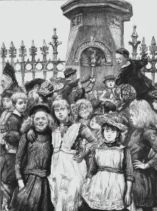 Paul Charles Renouard Prints: Free Education -- Children Drinking at a Fountain out of School Hours