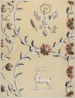 Wall Decoration Prints: Free Hand Decorated Wall, c. 1940. Creator: Michael Lauretano