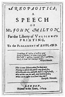 Images Dated 13th July 2009: Freedom of the press: title page from the Areopagitica by John Milton, 1644 (1956)