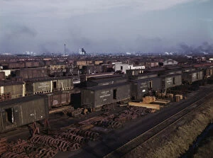Chicago And North Western Railway Company Gallery: Freight cars being maneuvered in a Chicago and North Western railroad yard, Chicago, Ill. 1942