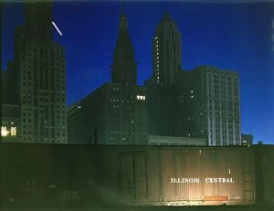 Freight cars at the South Water Street Illinois Central Railroad terminal, Chicago, Illinois, 1943