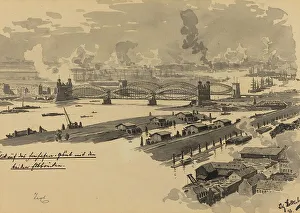 Dockside Prints: Freihafen mit den Elbbrucken, 1893. Creator: Fritz Stoltenberg