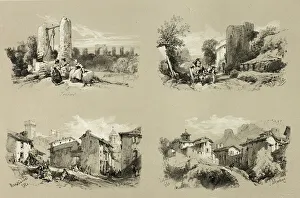 Jd Harding Prints: Frejus, Beaucaire, Chateau, from Picturesque Selections, 1860