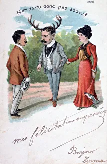 French adultery caricature postcard, c1900
