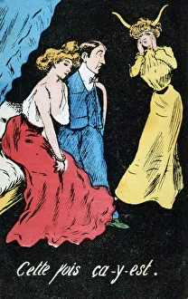 Stupid Prints: French adultery caricature postcard, c1900