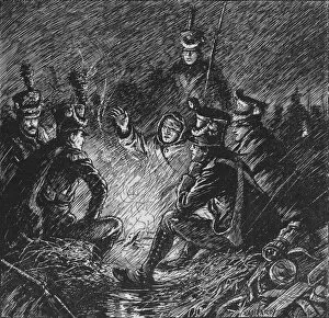 Campfire Gallery: Both French and Allies Bivouacked in Mud and Water, 1902. Artist: Paul Hardy