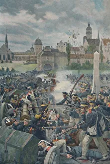Leipzig Prints: The French Army Leaving Leipsic, 1813, (1896)