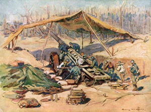 Military Equipment Gallery: French artillery position, France, 1918, (1926).Artist: Henry Cheffer