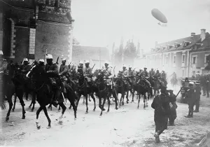 French Cavalry & Dirigible DUPUY DE LOME, between c1914 and c1915. Creator: Bain News Service. French Cavalry & Dirigible DUPUY DE LOME, between c1914 and c1915. Creator: Bain News Service