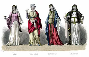 Gallo Roman Collection: French costume: Gallic, Gallo Roman, Merovingian, Carlovingian, (1882)