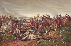 Infantry Prints: French cuirassiers charging a British infantry square at the Battle of Waterloo