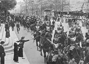 French cuirassiers riding through the streets of Paris on their way on the front, 1914 French cuirassiers riding through the streets of Paris on their way on the front, 1914