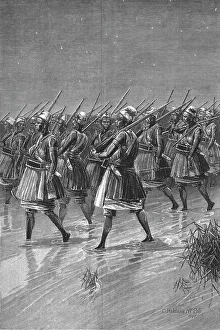 Amazon Prints: The French in Dahomey -- The King of Dahomey's Amazons crossing a swamp on the march
