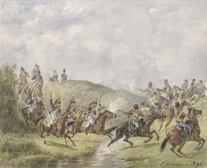 Pistols Prints: French Dragoons and Austrian hussars, 1892. Creator: Karel Frederik Bombled