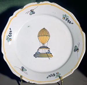 Delftware Prints: A French faience plate depicting Jean-Pierre Blanchards balloon trip