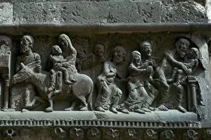 Detail of a French frieze depicting the flight into Egypt, 12th century