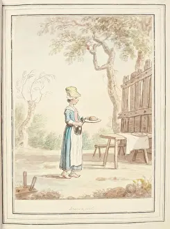 1776 Prints: French Girl, leaf from A Collection of Dresses by David Allan Mostly from Nature, 1776