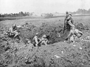 Aisne Gallery: French infantry resting in a shell hole, Chemin des Dames, France, 11 June 1918