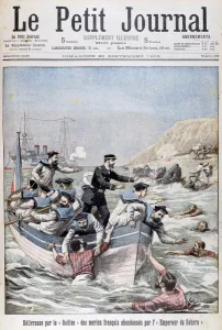 Galilee Prints: The French Linois Class cruiser Galilee saving french sailors, 1903