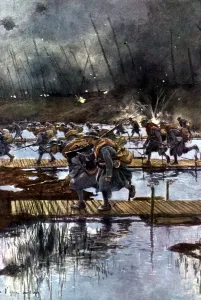 Barrage Gallery: French lst Infantry Corps crossing of the Yser Canal, World War I, 4.45 am, 31 July 1917