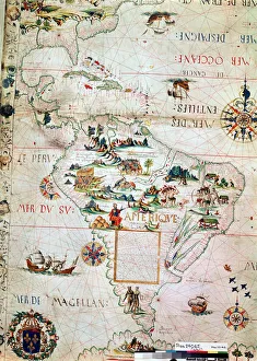 Colonisation Prints: French Map of Central and South America, French, 1550