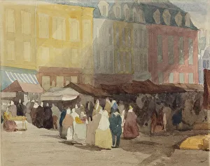 A French Market Scene, possibly Boulogne, 1829 or 1832. Creator: David Cox the elder