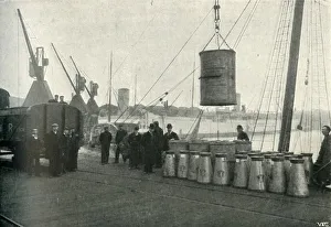 French Milk Being Landed at Southampton, 1902. Creator: Unknown