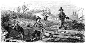 Water Channel Prints: French miners working a long tom sluice