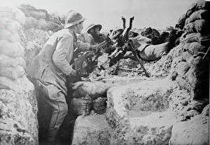 Sand Bag Prints: French put a mitrailleuse in position, between c1915 and 1918. Creator: Bain News Service