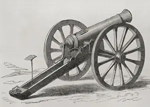 Cannon Prints: French Mitrailleuse - Back view, 1870. Creator: Unknown