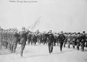 Saluting Prints: French officers saluting colors, between c1914 and c1915. Creator: Bain News Service