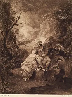Courtship Prints: French Pastoral-Shepherd & Sheep, (c1710s), c1890s. Creator: William Brassey Hole