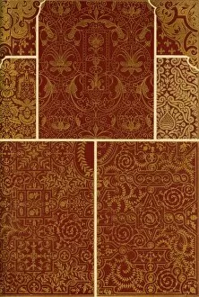 H Dolmetsch Collection: French Renaissance weaving, embroidery and book covers, (1898). Creator: Unknown