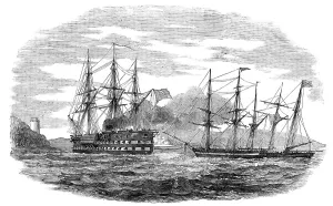 Battleships Prints: The French Screw Steamer Charlemagne passing the Castles of Europe and Asia