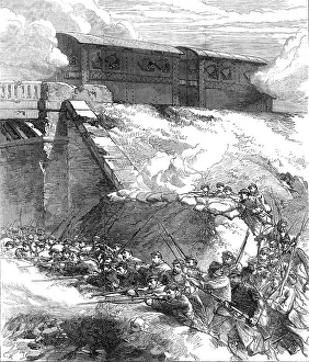 Wagons Prints: The French Siege of Paris: armour-plated locomotive battery, 1871. Creator: C. R