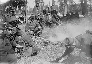 Camp Fire Prints: French soldiers eating soup on march, between c1914 and c1915. Creator: Bain News Service
