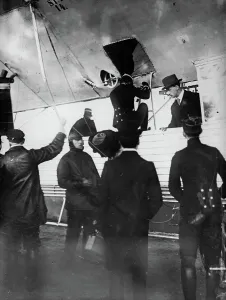 French soldiers inspecting Zeppelin, 1913. Creator: Bain News Service