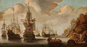 Galleon Prints: A French Squadron near a Rocky Coast, 1640-1676. Creator: Jacob Bellevois