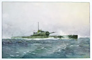 Submarine Prints: French submarine Surcouf, 20th century. Artist: Albert Sebille