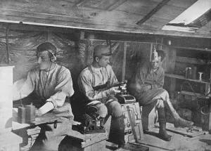Gallipoli Peninsula Collection: A French telephone post, 1915