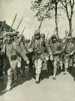 Quick Gallery: French troops on the march, First World War, 1914-1918, (c1920). Creator: Unknown
